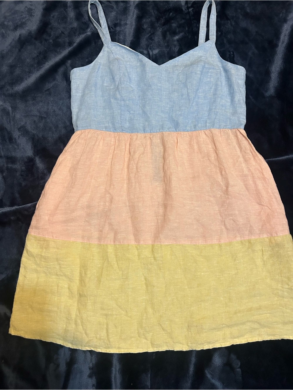 CynthiaRowley woman Colorblock Linen-Blend Sundress in Blue, Peach & Yellow